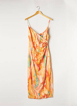Robe longue imprimé fantaisie fines bretelles orange RECC femme