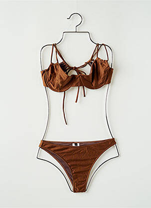 Maillot de bain 2 pièces stretch haut soutien-gorge balconnet marron INCOMPRISE femme