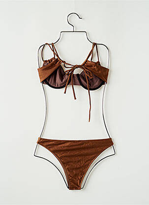 Maillot de bain 2 pièces stretch haut soutien-gorge balconnet marron INCOMPRISE femme