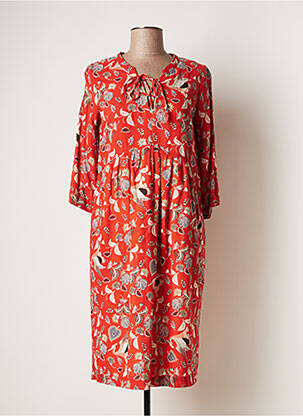 Robe mi-longue imprimé fleurs manches 3/4 rouge ACOTÉ femme