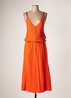 Robe longue coupe évasée fines bretelles orange ACOTÉ femme