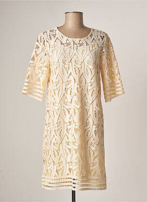 Robe mi-longue manches 3/4 manches 3/4 beige SUNCOO femme