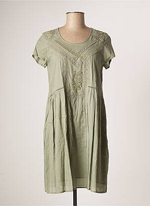 Robe mi-longue manches courtes manches courtes vert LOUIZON femme