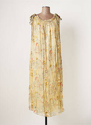 Robe longue manches bretelles ajustables fines bretelles beige MAISON HOTEL femme