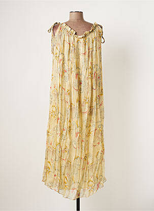 Robe longue manches bretelles ajustables fines bretelles beige MAISON HOTEL femme