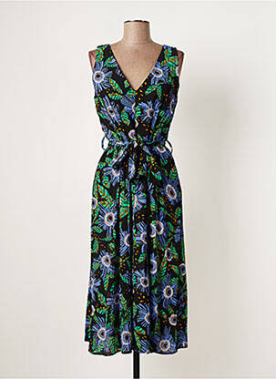 Robe mi-longue imprimé fleurs sans manche noir YUKA femme