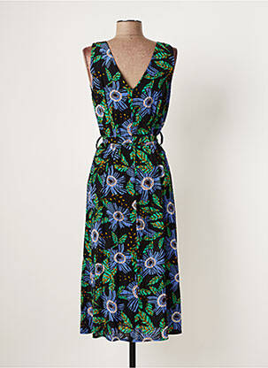 Robe mi-longue imprimé fleurs sans manche noir YUKA femme