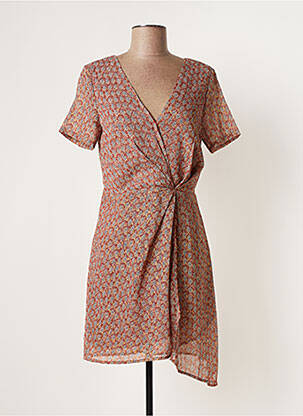 Robe courte fermeture zippée au dos manches courtes marron SEE U SOON femme
