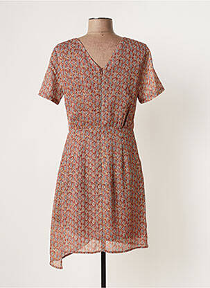 Robe courte fermeture zippée au dos manches courtes marron SEE U SOON femme