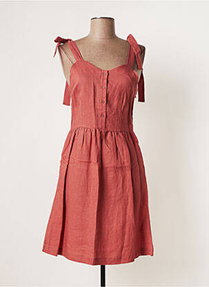 Robe mi-longue col v fines bretelles marron MARIE-SIXTINE femme