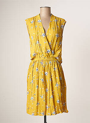 Robe mi-longue imprimé fleurs sans manche jaune SEE U SOON femme