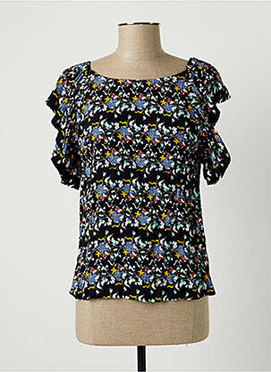 Blouse imprimé fleurs manches courtes bleu SEE U SOON femme