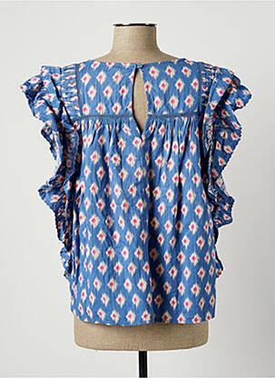 Blouse imprimé fantaisie manches courtes bleu ORFEO femme