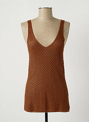 Pull maille ajourée sans manche marron LOUIZON femme