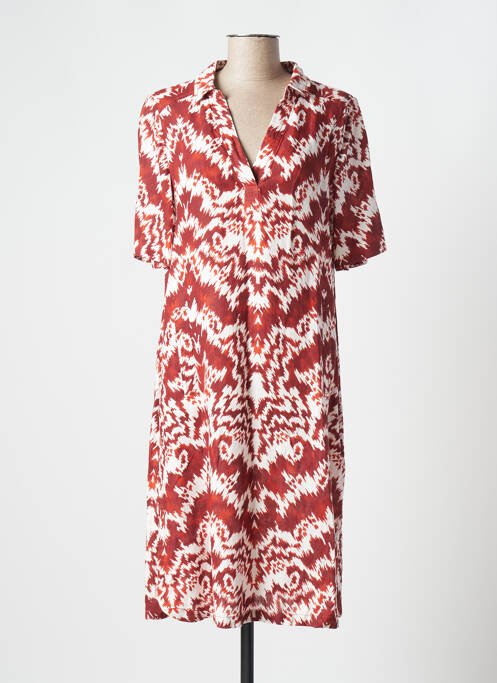 Robe mi-longue imprimé fantaisie manches courtes marron LIN'N LAUNDRY femme