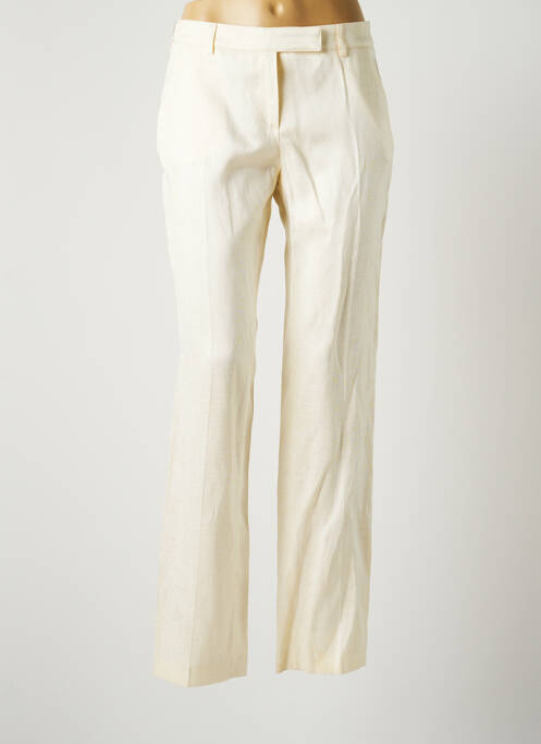 Pantalon droit fermeture zippée sous rabat avec crochet taille normale beige TEENFLO femme