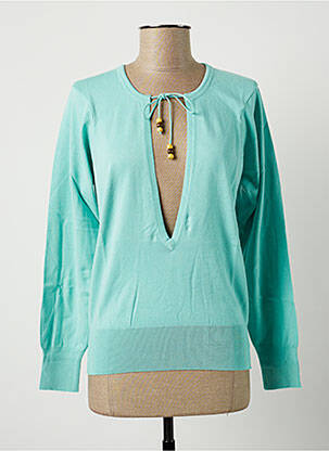 Pull col v manches longues bleu STEFAN GREEN femme