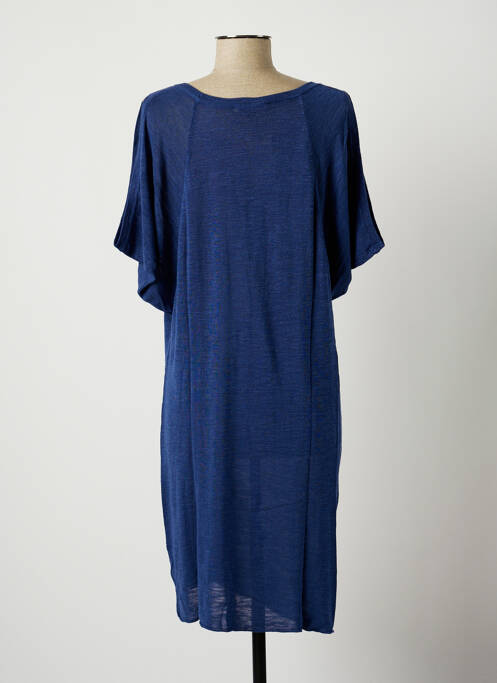 Robe mi-longue coupe fluide manches courtes bleu STEFAN GREEN femme