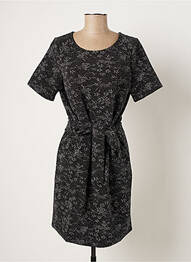 Robe mi-longue imprimé fleurs manches courtes noir ICHI femme