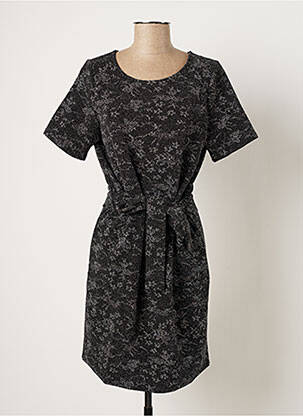 Robe mi-longue imprimé fleurs manches courtes noir ICHI femme