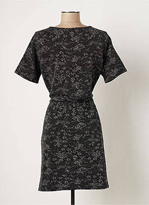 Robe mi-longue imprimé fleurs manches courtes noir ICHI femme