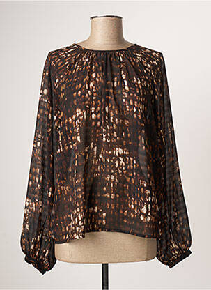 Blouse légère et transparente manches longues marron ICHI femme