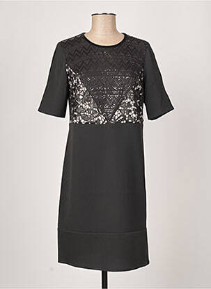 Robe mi-longue tissage crêpe manches courtes noir DIANE LAURY femme