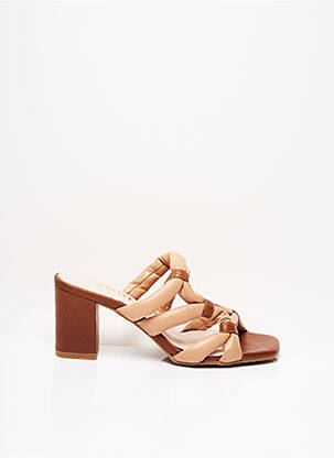 Mules/sabots matière lisse talon de 7 à 9cm marron LODI femme