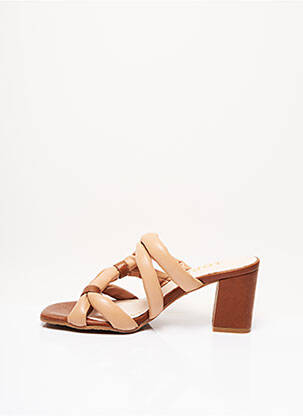 Mules/sabots matière lisse talon de 7 à 9cm marron LODI femme