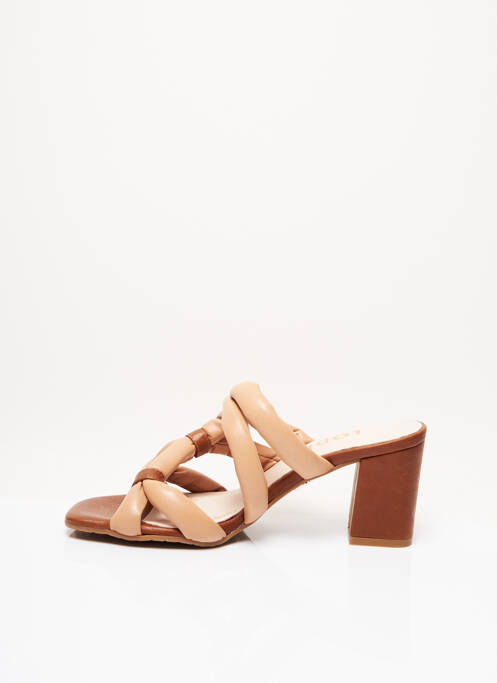 Mules/sabots matière lisse talon de 7 à 9cm marron LODI femme
