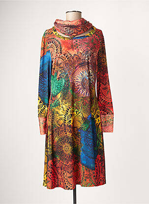 Robe mi-longue imprimé fantaisie manches longues orange EROKE femme