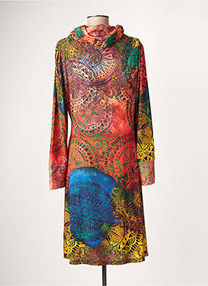 Robe mi-longue imprimé fantaisie manches longues orange EROKE femme