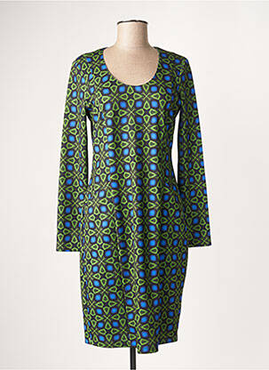 Robe mi-longue imprimé fantaisie manches longues vert EROKE femme