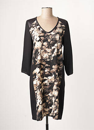 Robe mi-longue imprimé fantaisie manches longues noir GARELLA femme