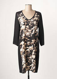 Robe mi-longue imprimé fantaisie manches longues noir GARELLA femme