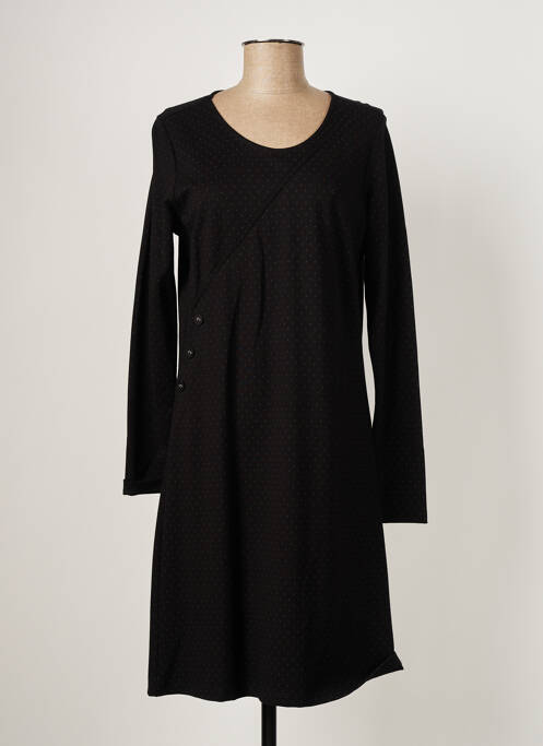 Robe mi-longue imprimé fantaisie manches longues noir THALASSA femme