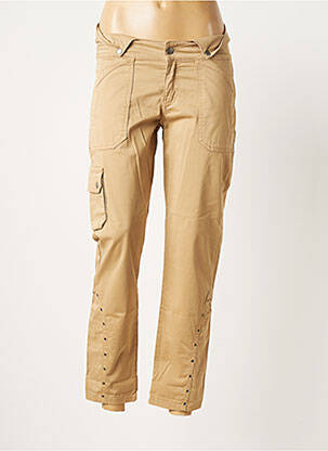 Pantalon droit fermeture zippée sous rabat boutonné taille normale beige HUIT SIX SEPT femme