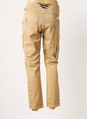 Pantalon droit fermeture zippée sous rabat boutonné taille normale beige HUIT SIX SEPT femme