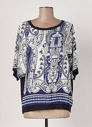 Top tissage crêpe manches courtes bleu QUATRE VINGT JOURS femme