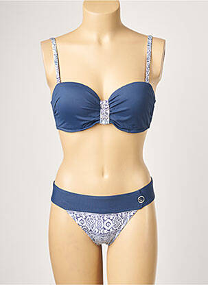 Maillot de bain 2 pièces stretch haut soutien-gorge balconnet bleu LPB femme