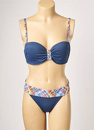 Maillot de bain 2 pièces stretch haut soutien-gorge balconnet bleu LPB femme