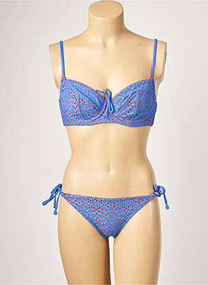 Maillot de bain 2 pièces stretch haut soutien-gorge emboitant bleu AUDELLE femme