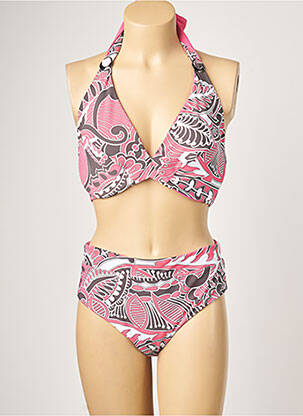 Maillot de bain 2 pièces stretch haut triangles rose MOONTIDE femme