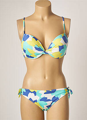 Maillot de bain 2 pièces fermeture liens à nouer haut soutien-gorge push-up bleu BRIGITTE BARDOT femme