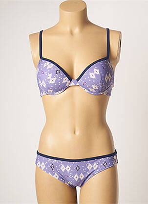 Maillot de bain 2 pièces fermeture clip haut soutien-gorge push-up violet LULUCASTAGNETTE femme