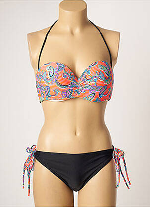 Maillot de bain 2 pièces fermeture clip haut soutien-gorge push-up orange DAG ADOM femme