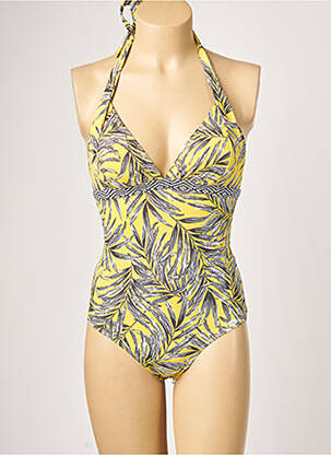 Maillot de bain 1 pièce imprimé fantaisie haut soutien-gorge avec mousse de rembourrage amovible jaune PLAGE DU SUD femme