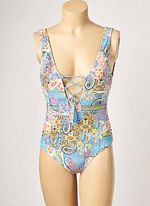 Maillot de bain 1 pièce imprimé fantaisie haut soutien-gorge avec mousse de rembourrage amovible bleu PIHA femme
