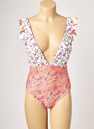 Maillot de bain 1 pièce effet matière satinée haut soutien-gorge avec mousse de rembourrage amovible orange PIHA femme