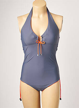 Maillot de bain 1 pièce effet matière satinée haut triangles gris MOONTIDE femme